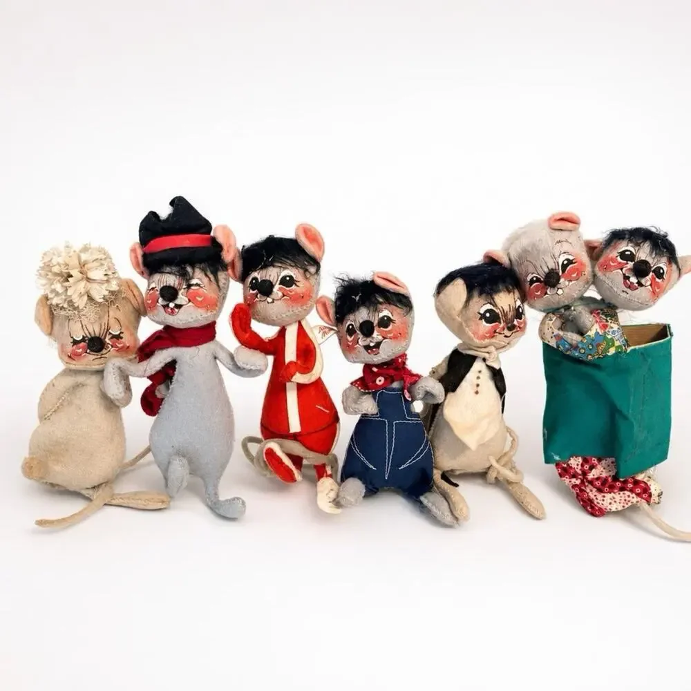 VTG 1965-70s Annalee Lot 6 Mice Bendable Dolls FIgures Handmade USA Collectible